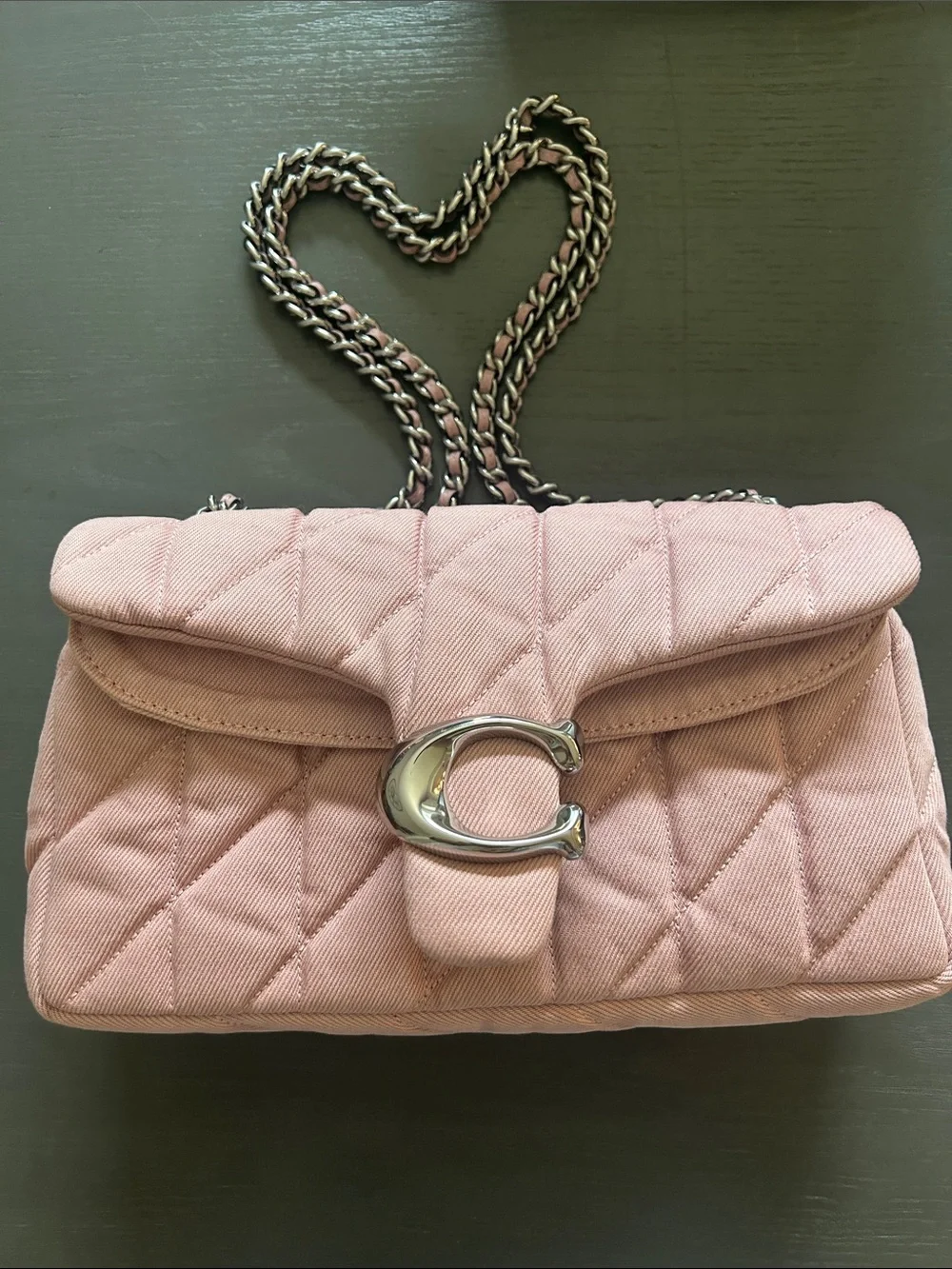 Coach Quilted C-Link Shoulder Bag in Light Pink with Silver Hardware